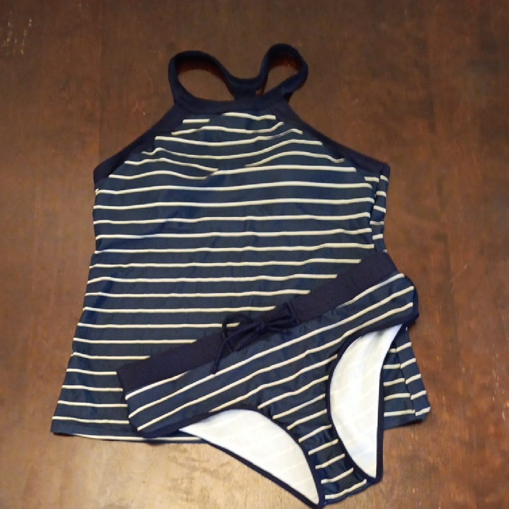 Striped Navy and White Tankini Set